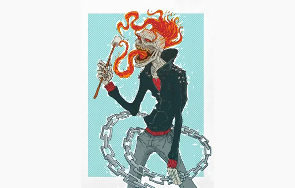 Минимализм, Череп, Фон, Ghost Rider, Призрачный гонщик, Арт, Призрак, by Bogdan Timchenko