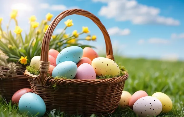 Цветы, яйца, весна, colorful, Пасха, happy, flowers, spring