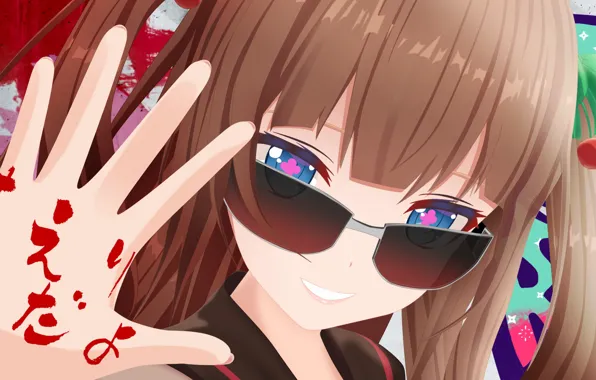 Девушка, улыбка, рука, очки, Виртуальный Ютубер, Virtual YouTuber, Chieri Kakyoin