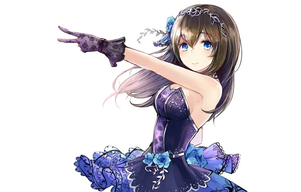 Girl, sexy, cleavage, long hair, dress, boobs, anime, blue eyes