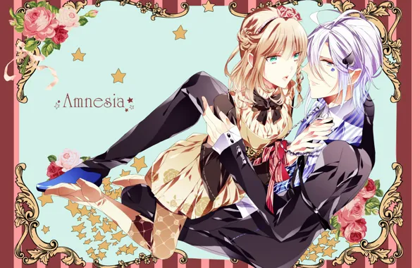 Девушка, аниме, арт, пара, парень, Амнезия, AMNESIA