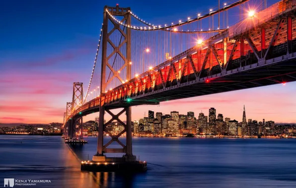 Картинка небо, закат, мост, город, Сан-Франциско, photographer, Kenji Yamamura