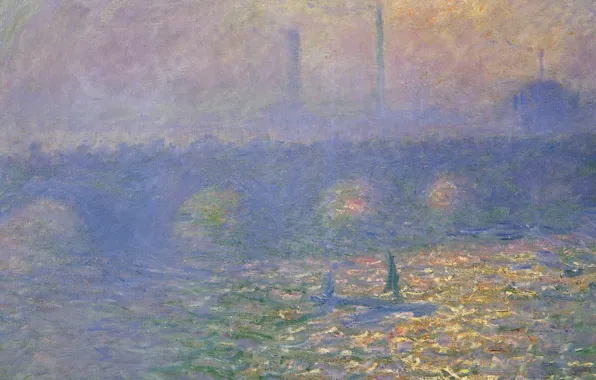 Картинка картина, городской пейзаж, Клод Моне, Мост Ватерлоо. Лондон