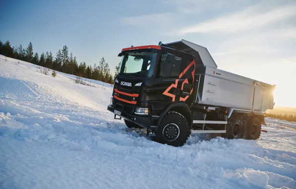 Черный, Снег, Black, Snow, G500, Scania, Самосвал, 6x6