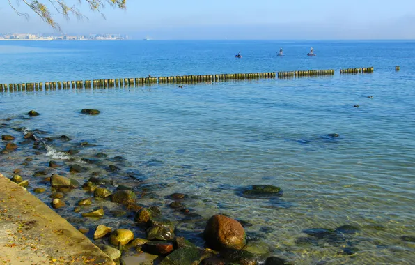 Beach, sea, water, stones