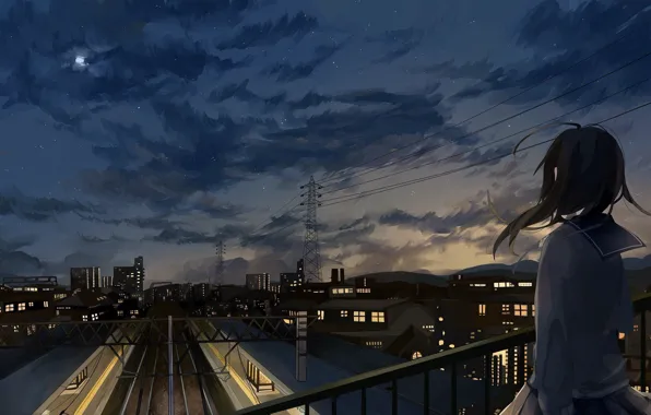 Картинка город, вечер, школьница