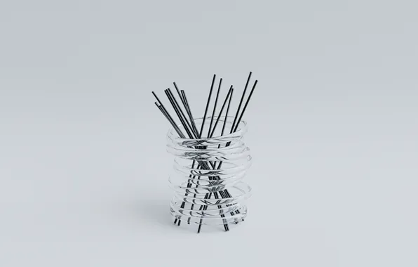 Glass, abstract 3D, cocktail straws
