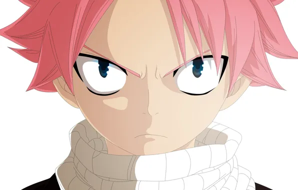 Взгляд, лицо, белый фон, парень, Fairy Tail, Natsu Dragneel, Нацу Драгнил, by alexanj