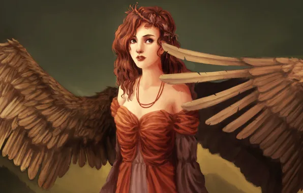 Картинка глаза, взгляд, девушка, лицо, фантастика, волосы, крылья, ангел