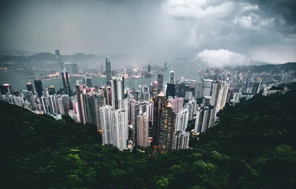 Картинка небо, облака, город, Китай, Гон-Конг