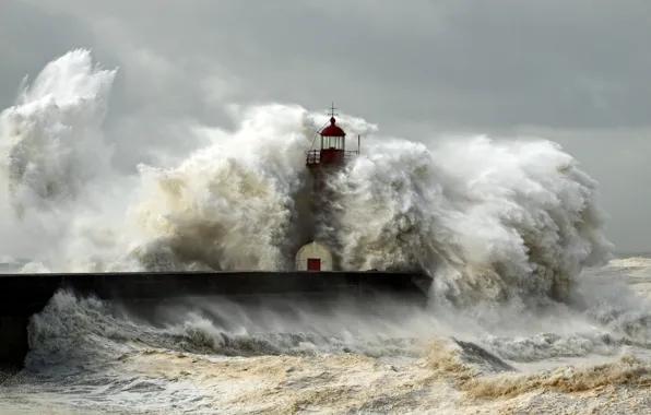 Картинка волны, шторм, океан, стихия, маяк
