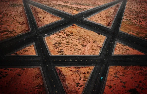 Car, cinema, wallpaper, fantasy, road, devil, desert, science fiction