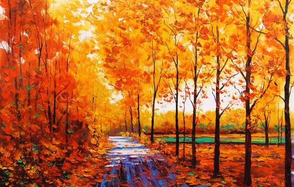 Картинка осень, листья, деревья, природа, желтые, арт, дорожка, artsaus