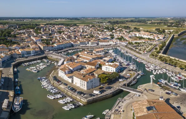 Город, Франция, пристань, сверху, Saint-Martin-de-Ré