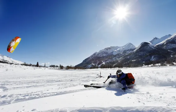 Горы, всплеск, mountains, splash, экстремальный спорт, kitesnow