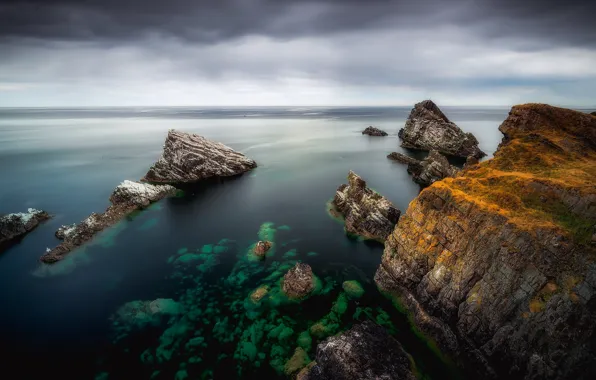 Море, скалы, берег, Scotland, United Kingdom, Portknockie