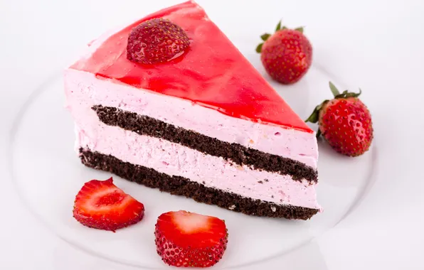 Картинка ягоды, клубника, тарелка, торт, пирожное, десерт, сладкое