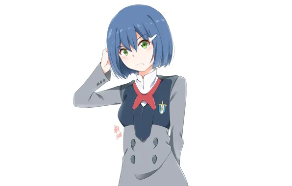 Девочка, белый фон, Ичиго, Darling In The Frankxx, Милый во Франксе