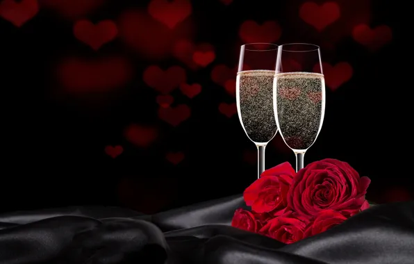 Картинка любовь, подарок, вино, розы, бокалы, love, heart, romantic