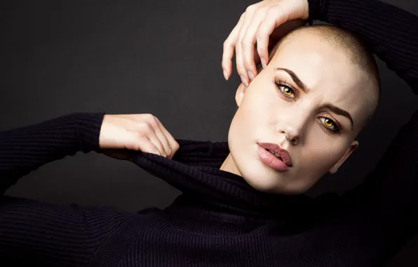 Картинка girl, model, look, piercing, bald, sweater, Vendela Lindblom, bald girl