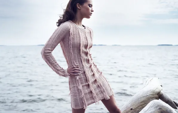 Море, девушка, поза, фото, фигура, платье, Alicia Vikander