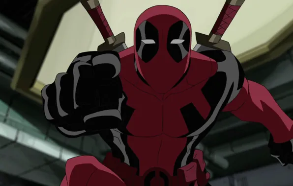 Мультфильм, DeadPool, Уэйд Уилсон, Указывает, Катаны
