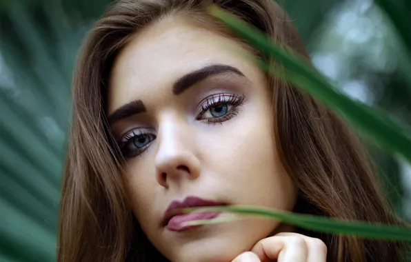 Girl, Model, brown hair, photo, blue eyes, bokeh, lips, face