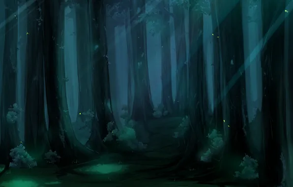 Картинка лес, деревья, мрак, рисунок