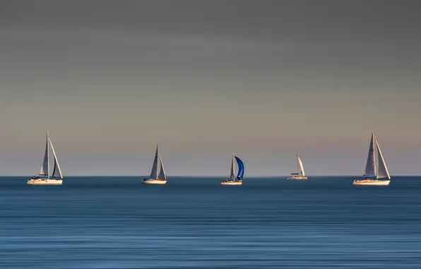 Море, небо, лодка, яхта, парус
