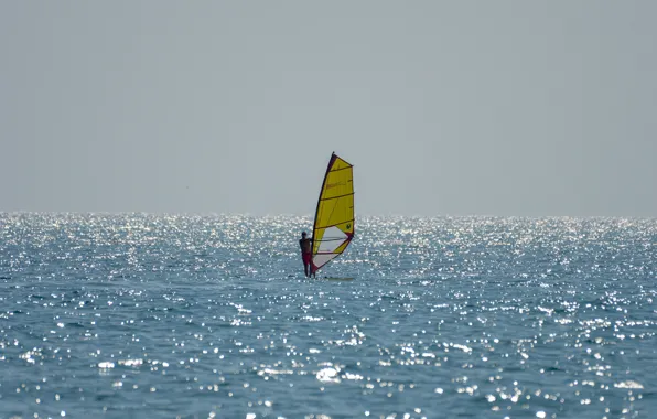 Море, горизонт, парус, виндсерфинг