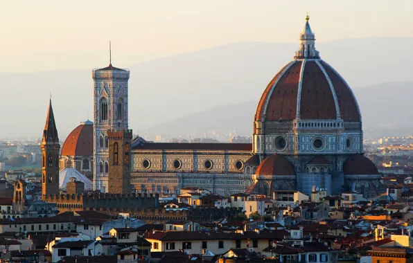 Дома, Италия, Флоренция, Дуомо, собор Санта-Мария-дель-Фьоре, вид с площади Микеланджело