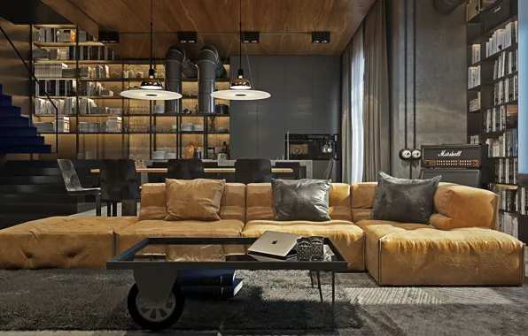 Дизайн, стиль, интерьер, софа, гостиная, столовая, by YODEZEEN Archiitects, Industrial style in Modernism