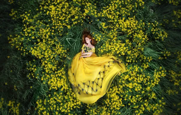 Картинка цветы, природа, Девушка, платье, лежит, Мария Липина