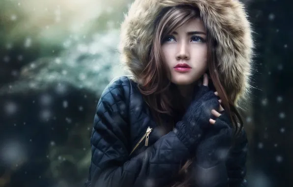 Картинка зима, девушка, снег, холодно