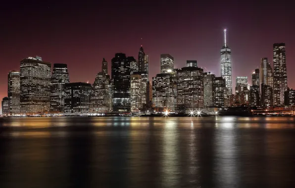 Картинка ночь, город, огни, вечер, США, Нью - Йорк
