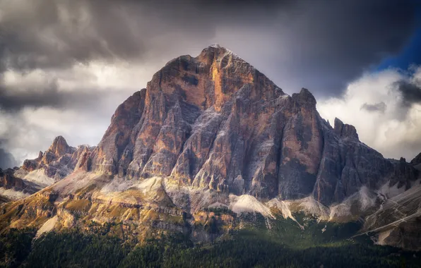 Лес, небо, облака, деревья, горы, тучи, скалы, Dolomites