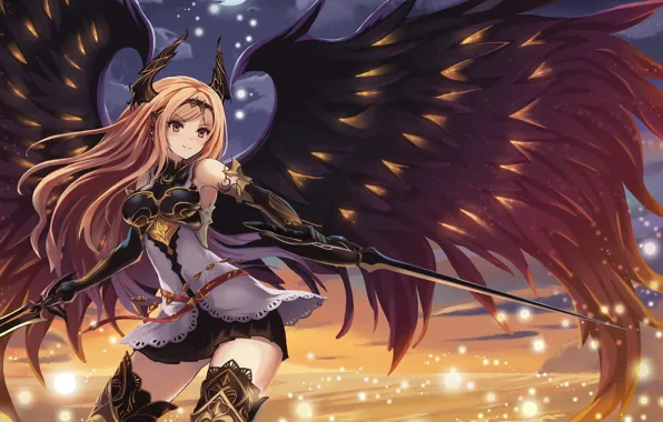 Девушка, оружие, крылья, меч, арт, shingeki no bahamut, dark angel olivia, eruthika