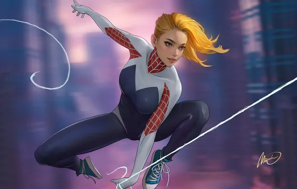 Girl, blonde, Gwen Stacy, comic hero, Mironishin, comic art, Spiderwoman