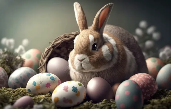 Яйца, colorful, кролик, Пасха, spring, Easter, eggs, bunny