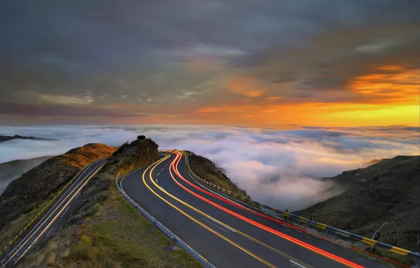 Дорога, небо, горы, Mountains, Rush Hour, Madeira