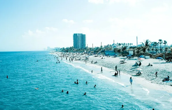 Песок, море, пляж, синий, люди, голубой, отдых, берег