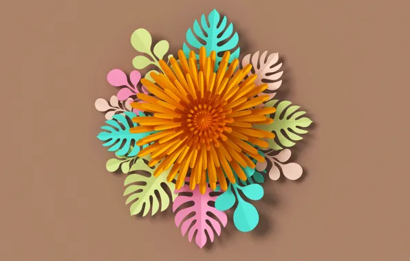 Картинка цветы, рендеринг, узор, colorful, flowers, композиция, rendering, paper