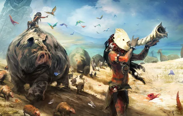 Bird, man, animal, mask, fantsy