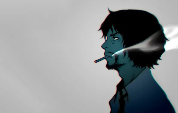 Картинка smoking, anime, men, face, dark hair, profile, cigarettes, simple background