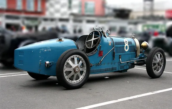 Синий, ретро, Bugatti, болид, гоночный, 35B