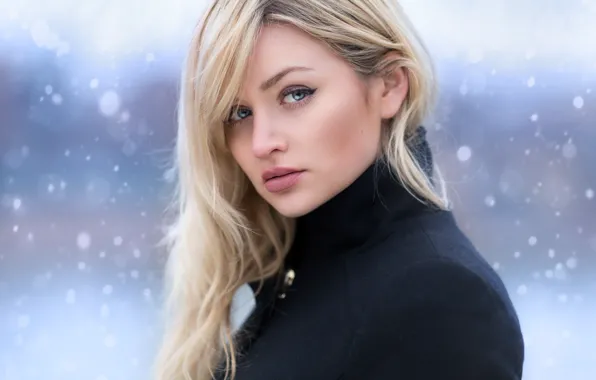 Картинка зима, взгляд, девушка, снег, блондинка