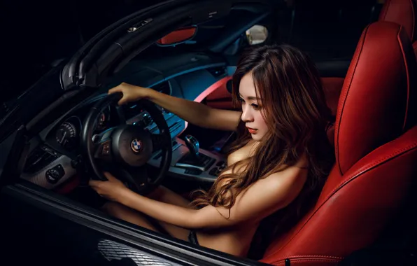 Картинка машина, авто, модель, BMW, за рулём, кабриолет, азиатка