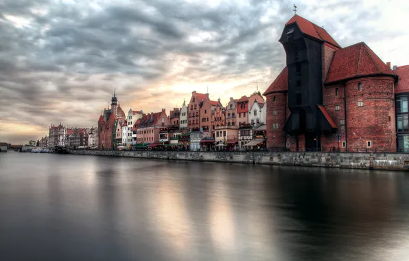 Картинка река, дома, Польша, Гданьск