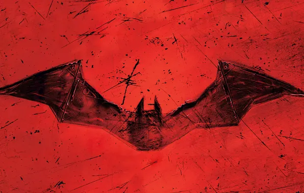 Логотип, арт, Бэтмен, летучая мышь, красный фон, комикс, DC comics, The Batman