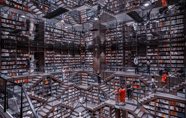 Картинка книги, библиотека, зеркала, books, library, mirrors, Prasad Ambati